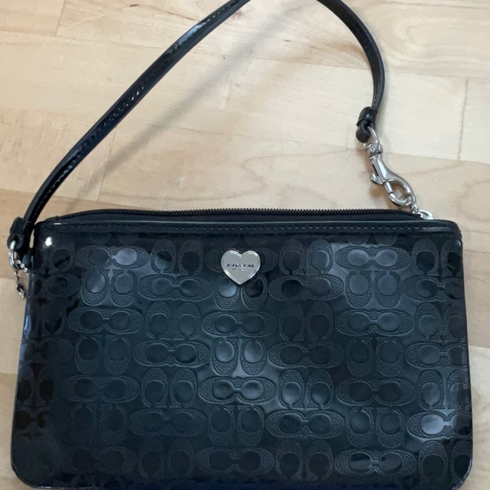 Coach Black Embossed Wristlet
